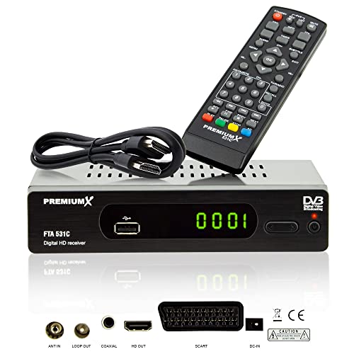 PremiumX kabelontvanger DVB-C FTA 531C Digital FullHD SCART HDMI USB Mediaspeler, TV-ontvanger kabel-tv