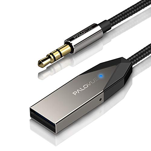 PALOVUE Bluetooth 5.0 Ontvanger met Qualcomm CSR, draadloze audio carkit voor muziekstreaming en handsfree bellen voor Car Home stereo, 3,5 mm AUX aansluiting en USB voor Bluetooth Adapter met microfoon, opladen niet nodig, LinkFlow