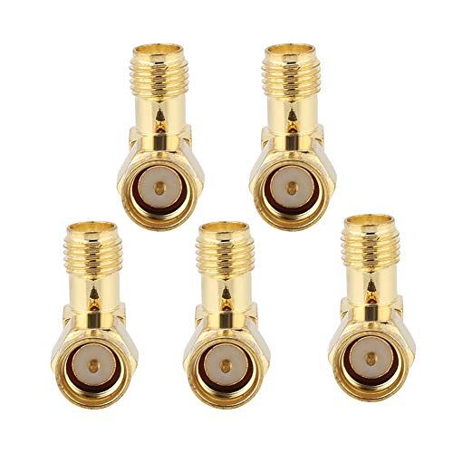 Heayzoki SMA Connector,5PCS SMA Male Naar SMA Female Haakse 50 OHM Connector voor DAB Antenne Adapter,Vernikkelde Messing Adapter Connector Voor Antennes,DAB Antenne Adapters,Coaxiale Kabels