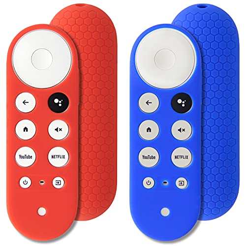 Pinowu 2 stuks Beschermende Covers Compatibel voor Chromecast met Google TV Voice Afstandsbediening,  Anti Slip Afstandsbediening Case voor 2020 Chromecast Afstandsbediening (Blauw & Rood)