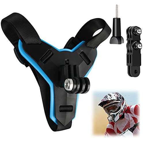 FLAVNTEL Motorhelm Mount Actie Camera Helm Mount Verstelbare Motorhelm Beugel Antislip Helm Kinsteun Gebogen Helm Mount Compatibel met Gopro en andere actiecamera's Blauw