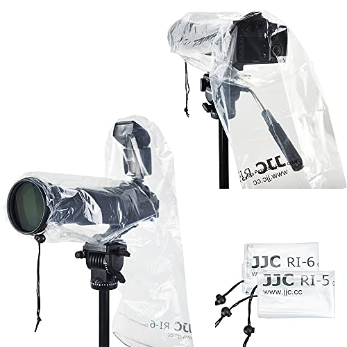 JJC Camera-regenhoes, waterdichte regenjasbeschermer voor Canon Nikon Sony DSLR-camera met lens (11 inch lang, 7 inch breed) en externe flitser (2-delig 2 soorten)