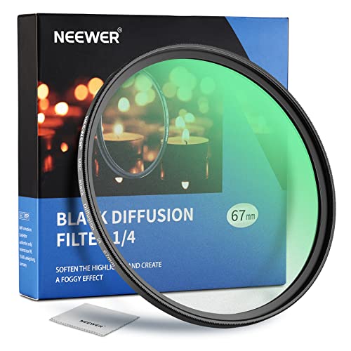 Neewer 67 mm zwarte diffusie 1/4 filtermist dromerig filmisch effectfilter ultradun waterafstotend krasbestendig HD optisch glas, 30 lagen nano-coatings voor video/vlog/portretfotografie