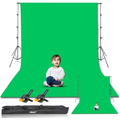 EMART Groen Scherm Achtergrond met Standaard, 2,6x3m Achtergrondsysteem, 3 X 3,6m Green Screen en 2 Veerklemmen Fotostudio Set voor Product Portret YouTube Video Fotografie EMART Groen Scherm Achtergrond met Standaard, 2,6x3m Achtergrondsysteem, 3 X 3,6m Green Screen en 2 Veerklemmen Fotostudio Set voor Product Portret YouTube Video Fotografie