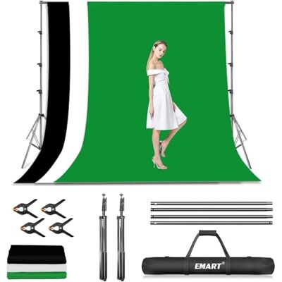 EMART Achtergrondsysteem met Stof, 2,6×3 m Professionele Fotostudio-set Fotobackground-standaardset met Fotobackground, 4 Veerklemmen, Fotografie, Video-opnames voor YouTube EMART Achtergrondsysteem met Stof, 2,6×3 m Professionele Fotostudio-set Fotobackground-standaardset met Fotobackground, 4 Veerklemmen, Fotografie, Video-opnames voor YouTube