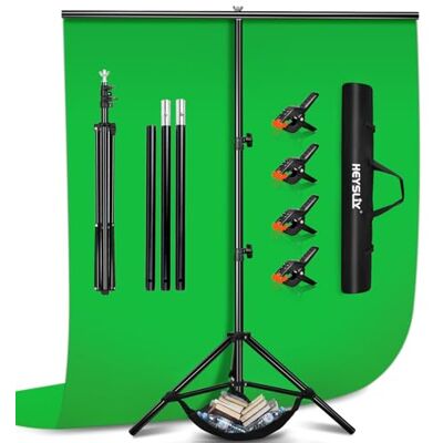 Heysliy Groen Scherm 2x3M Achtergrond met T Achtergrond Stand 6.5x9.5Ft Heysliy Groen Scherm 2x3M Achtergrond met T Achtergrond Stand 6.5x9.5Ft