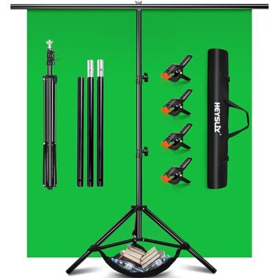 Heysliy Groen scherm achtergrond met standaard, 2 x 2 m, 1,5 x 2 m GreenScreen Fotografie Achtergrond Kit voor Gaming, Fotostudio, Stream, Chroma Key Heysliy Groen scherm achtergrond met standaard, 2 x 2 m, 1,5 x 2 m GreenScreen Fotografie Achtergrond Kit voor Gaming, Fotostudio, Stream, Chroma Key