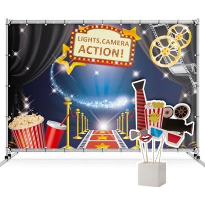 Zink Hollywood fotohokjespakket 15-delige fotohokjesset met Hollywood-thema, inclusief 1,35 x 1,82 m achtergrond, voorgesneden accessoires, stokjes en kleefpads Zink Hollywood fotohokjespakket 15-delige fotohokjesset met Hollywood-thema, inclusief 1,35 x 1,82 m achtergrond, voorgesneden accessoires, stokjes en kleefpads