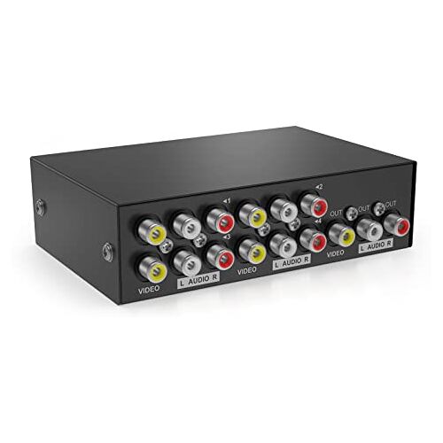 MT-VIKI AV RCA-schakelbox 4-weg,  Audio Video Switcher Composiet Video L/R Audio Selector Box voor DVD STB Game Consoles (4 in 1 out)