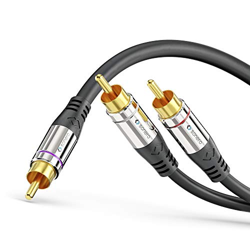 Sonero ® Premium 10,0 m cinch-kabel, 1 x cinch naar 2 x cinch, audio Y-kabel, subwoofer, hifi-installatie, versterker, zwart