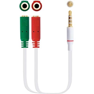 Blendend Audio-adapterkabel met 4-polige 3,5 mm stekker naar twee 3,5 mm vrouwelijke 3-polig, wit, ideaal voor het splitsen van het audiosignaal van één apparaat naar twee SA Blendend Audio-adapterkabel met 4-polige 3,5 mm stekker naar twee 3,5 mm vrouwelijke 3-polig, wit, ideaal voor het splitsen van het audiosignaal van één apparaat naar twee SA