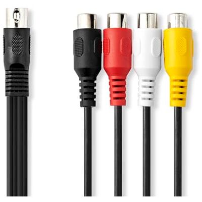NEDIS DIN-audiokabel DIN 5-pins stekker 4x RCA-bus vernikkeld 0,20 m rond PVC zwart label NEDIS DIN-audiokabel DIN 5-pins stekker 4x RCA-bus vernikkeld 0,20 m rond PVC zwart label