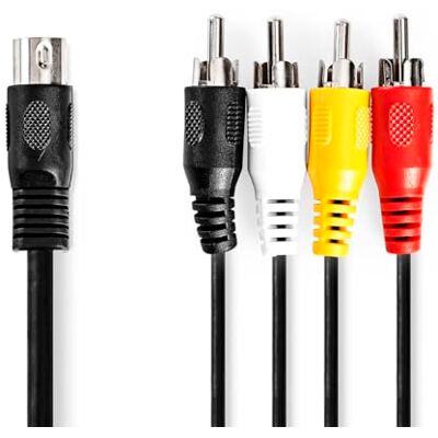 NEDIS DIN-audiokabel DIN 5-pins stekker 4x RCA-stekker vernikkeld 1,00 m rond PVC zwart label NEDIS DIN-audiokabel DIN 5-pins stekker 4x RCA-stekker vernikkeld 1,00 m rond PVC zwart label