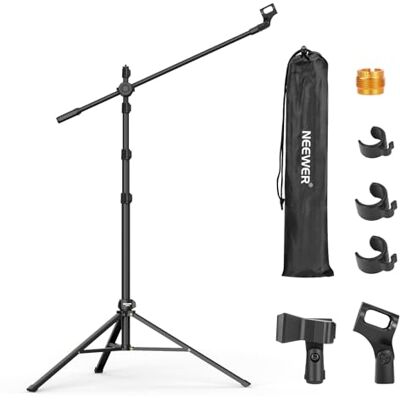 NEEWER Microfoon Stand Vloer, Heavy Duty Microfoon Statief met Boom Arm Verstelbare standaard en arm met 2 microfoonhouderklemmen, 3 kabelclips, tas, 1 cm tot 1,6 cm adapter voor zingen NEEWER Microfoon Stand Vloer, Heavy Duty Microfoon Statief met Boom Arm Verstelbare standaard en arm met 2 microfoonhouderklemmen, 3 kabelclips, tas, 1 cm tot 1,6 cm adapter voor zingen