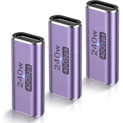 OTraki Set van 3 type C-aansluiting op type C-aansluiting, audio-/video-overdracht PD 240 W opladen (40 Gbit/s), rechte adapter, grijze aluminiumlegering OTraki Set van 3 type C-aansluiting op type C-aansluiting, audio-/video-overdracht PD 240 W opladen (40 Gbit/s), rechte adapter, grijze aluminiumlegering