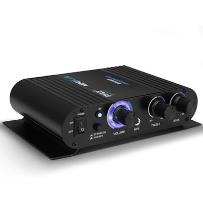 Pyle Audio Versterker 90W- Compact Bluetooth Mini Stereo Versterker voor Studio- 3,5 mm en 6,35 mm Ingangen- Draaischakelaars Pyle Audio Versterker 90W- Compact Bluetooth Mini Stereo Versterker voor Studio- 3,5 mm en 6,35 mm Ingangen- Draaischakelaars