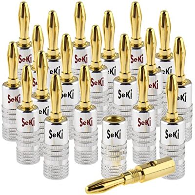 SeKi 20x banaanstekkers, 24K verguld, voor luidsprekerkabels tot 6 mm2, met kleurcodering (rood en zwart) voor het aansluiten van de kabel op hifi-systemen, versterkers, stereo-installaties SeKi 20x banaanstekkers, 24K verguld, voor luidsprekerkabels tot 6 mm2, met kleurcodering (rood en zwart) voor het aansluiten van de kabel op hifi-systemen, versterkers, stereo-installaties