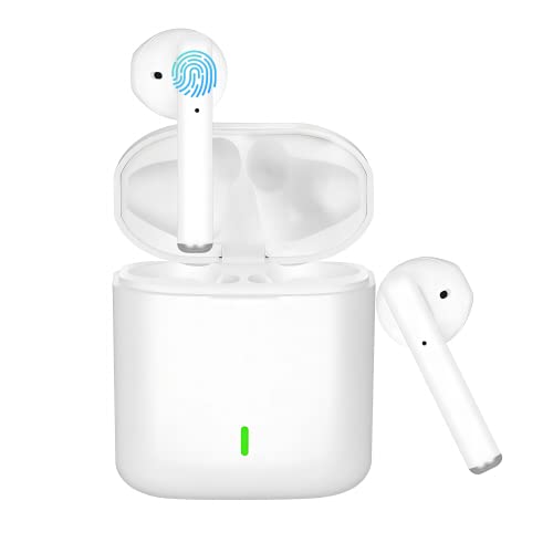 HAJIMA Bluetooth-hoofdtelefoon, draadloze bluetooth-hoofdtelefoon, bluetooth-hoofdtelefoon, draadloze hoofdtelefoon met in-ear stereo-microfoon, 32 uur speeltijd, touch-bediening, wit