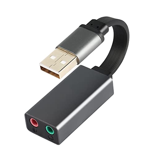 GINTOOYUN USB 2.0 Dual Channel Externe Geluidskaart Adapter Platte Lint USB Externe Stereo Geluidskaart Kabel met 3.5mm Luidspreker/Hoofdtelefoon en Microfoon Jacks voor, Laptops, Hoofdtelefoons,