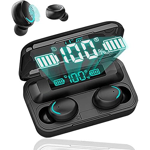 VALORCASA Draadloze Bluetooth 5.0 hoofdtelefoon met ruisonderdrukking, sporthoofdtelefoon met IPX7 stereo-hoofdtelefoon, geïntegreerde HD-microfoonhoofdtelefoon voor Android/iOS
