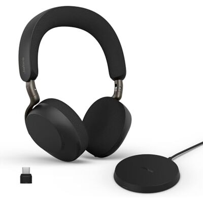 Jabra Evolve3 75 On-Ear Draadloze Headset met Microfoon voor Werk, Zwart Met Laadstation, Geavanceerde Actieve Ruisonderdrukking, 22u Batterij, AI Spraak, Werkt met Online Meeting Apps, USB-C Jabra Evolve3 75 On-Ear Draadloze Headset met Microfoon voor Werk, Zwart Met Laadstation, Geavanceerde Actieve Ruisonderdrukking, 22u Batterij, AI Spraak, Werkt met Online Meeting Apps, USB-C