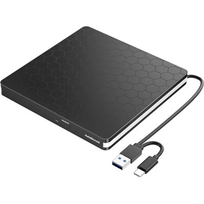 Amicool Externe dvd-drive, USB 3.0, type-C, cd, dvd+/-rw, optische drive, USB C-brander, slanke CD/DVD-ROM, rewriter, schrijfmachine, draagbaar, voor pc, laptop, desktop, MacBook, Mac, Windows Amicool Externe dvd-drive, USB 3.0, type-C, cd, dvd+/-rw, optische drive, USB C-brander, slanke CD/DVD-ROM, rewriter, schrijfmachine, draagbaar, voor pc, laptop, desktop, MacBook, Mac, Windows