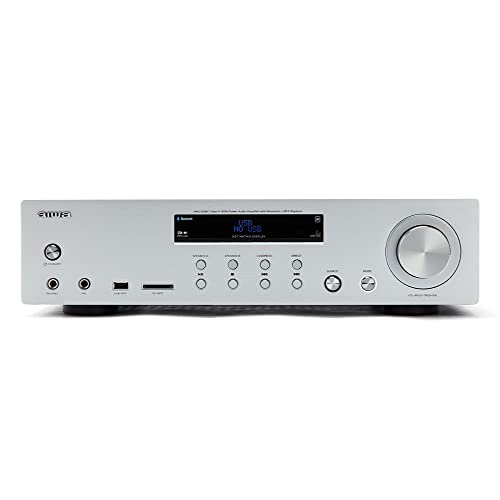 Aiwa AMU-120BT/SL: versterker, AV-ontvanger, met Bluetooth 5.0, 120 W, USB-poort, SD-kaartlezer. Kleur: zilver