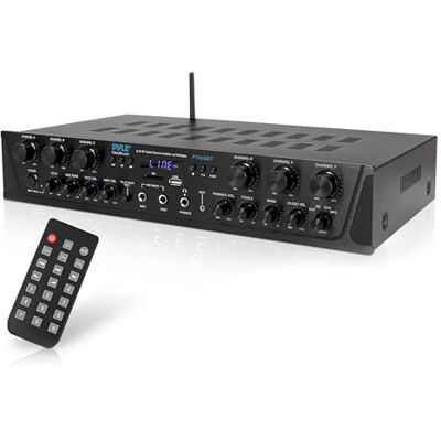 Pyle Draadloos Thuis Audio Versterker Systeem Bluetooth Compatibele Geluids Stereo Ontvanger Versterker 6-Kanaals 600 Watt Vermogen, Digitaal LCD, Hoofdtelefoonaansluiting, 6,35 mm Microfoon IN Pyle Draadloos Thuis Audio Versterker Systeem Bluetooth Compatibele Geluids Stereo Ontvanger Versterker 6-Kanaals 600 Watt Vermogen, Digitaal LCD, Hoofdtelefoonaansluiting, 6,35 mm Microfoon IN