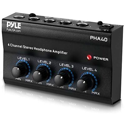 Pyle Versterker,Draagbare 4-Kanaals Stereo Hoofdtelefoonversterker, Professionele Multikanaals Hoofdtelefoonsplitter met 4 TRS Hoofdtelefoonuitgangen en TRS Audio-ingang, Onafhankelijke Volumeregeling Pyle Versterker,Draagbare 4-Kanaals Stereo Hoofdtelefoonversterker, Professionele Multikanaals Hoofdtelefoonsplitter met 4 TRS Hoofdtelefoonuitgangen en TRS Audio-ingang, Onafhankelijke Volumeregeling