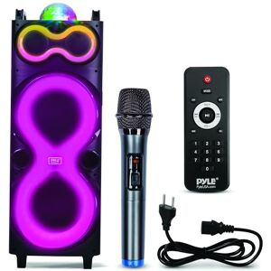 Pyle Bluetooth Speaker Systeem – PA en Karaoke Machine met Draadloze Microfoon, Dubbele Speakers, Oplaadbare Batterij, USB/SD/AUX/FM Radio, LED-Lichten, Indoor & Outdoor Feest Audio Pyle Bluetooth Speaker Systeem – PA en Karaoke Machine met Draadloze Microfoon, Dubbele Speakers, Oplaadbare Batterij, USB/SD/AUX/FM Radio, LED-Lichten, Indoor & Outdoor Feest Audio