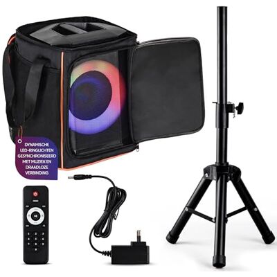 Pyle Bluetooth Speaker Draagbaar– 20,3 cm Woofer, TWS, Microfooningang, USB/SD/FM Radio, RGB Ringverlichting, 120W Oplaadbare Batterij, Statief & Speaker Tas, Hi-Fi Geluid, Karaoke, Binnen & Buiten Pyle Bluetooth Speaker Draagbaar– 20,3 cm Woofer, TWS, Microfooningang, USB/SD/FM Radio, RGB Ringverlichting, 120W Oplaadbare Batterij, Statief & Speaker Tas, Hi-Fi Geluid, Karaoke, Binnen & Buiten