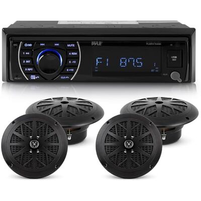 Pyle Marine Bluetooth Radio met 4 Waterbestendige 16.5 cm Speakers – Single DIN AM FM Stereo met USB SD MP3 Handsfree Bellen en Afstandsbediening Pyle Marine Bluetooth Radio met 4 Waterbestendige 16.5 cm Speakers – Single DIN AM FM Stereo met USB SD MP3 Handsfree Bellen en Afstandsbediening