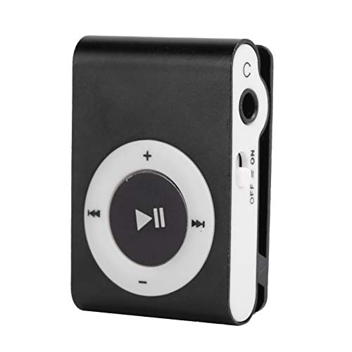 Srliya Mini Draagbare Mp3-speler, Draagbare Digitale Muziekmediaspeler met Oortelefoon en USB-kabel MP3-muziekspeler BackClip-speler voor Hardlopen (Zwart)