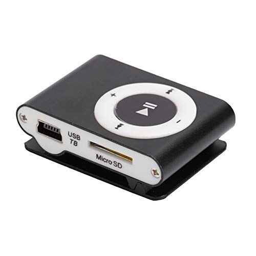 Wakects Mini-MP3-speler, draagbare muziekspeler met clip, digitale muziekmediaspeler, miniMP3-backclip-speler met hoofdtelefoon en USB-kabel voor hardlopen (zwart)
