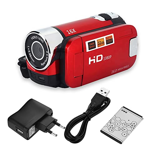 ASHATA Video-opname Camcorder, Full HD 270 ° Rotatie 720P 16X High Definition Digitale Camcorder Video DV Camera met 270 ° Rotatie 2.7 Inch LCD-scherm(Rood)