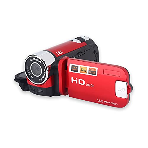 PUSOKEI Videocamera Camcorder, Full HD 720P 16MP Digitale Video DV-camera, 270° Rotatie, COMS-sensor, 2,7 Inch Scherm, 16x Digitale Zoom, voor Binnen/buiten(Rood)