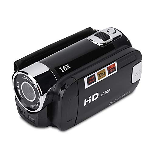 Focket Digitale camcorder, Full HD Full HD Rotatie 270° 1080P 16X High Definition Camcorder, Draagbare DV-videocamera met 2,7 inch display voor kamperen thuis (EU Plug Black)