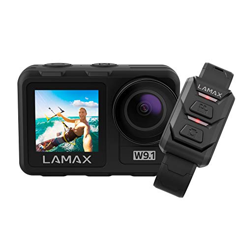 LAMAX W9.1 Real Action Cam 4K 60fps met stabilisatie, onderwatercamera, waterdichte camera, camcorder met dubbel display, helmcamera en 21 accessoirekit, wifi, slow motion