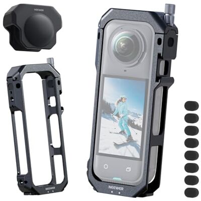 NEEWER Camera Cage compatibel met Insta360 X5, Rig Video Beschermhoes van Aluminiumlegering, Action Cam-houder met 1/4 inch schroefdraad, siliconen lensdop en 8 schuimrubberen windbescherming, AC033 NEEWER Camera Cage compatibel met Insta360 X5, Rig Video Beschermhoes van Aluminiumlegering, Action Cam-houder met 1/4 inch schroefdraad, siliconen lensdop en 8 schuimrubberen windbescherming, AC033