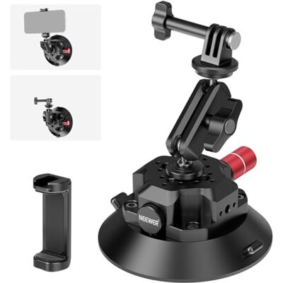 NEEWER 4,5 "" zuignap camera houder met bal hoofd magische arm, 1/4 "" 3/8" " ARRI gaten, Quick Release Auto Mount met houder & Action Cam Adapter Compatibel met DJI Insta360, CA105 NEEWER 4,5 "" zuignap camera houder met bal hoofd magische arm, 1/4 "" 3/8" " ARRI gaten, Quick Release Auto Mount met houder & Action Cam Adapter Compatibel met DJI Insta360, CA105