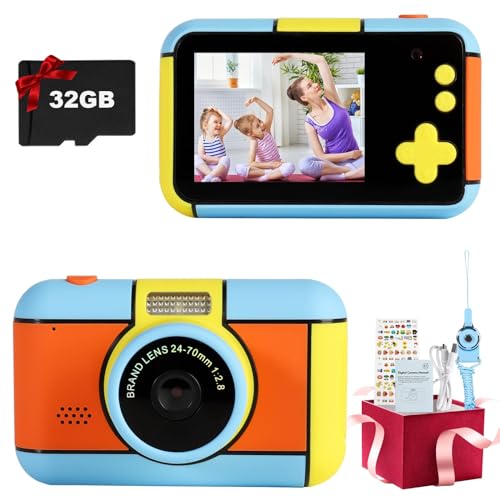 OKYUK Digitale kindercamera, 24 MP 2,4 inch lcd-selfie, kindercamera, fototoestel voor kinderen, jongens, meisjes, digitale camera 1080p HD videocamera, digitale kindercamera