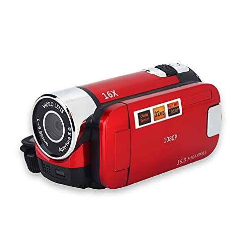 Socobeta Digitale Camcorder Videocamera Camcorder 16x HD 32g Externe Geheugenkaart 270° Rotatie(rood)