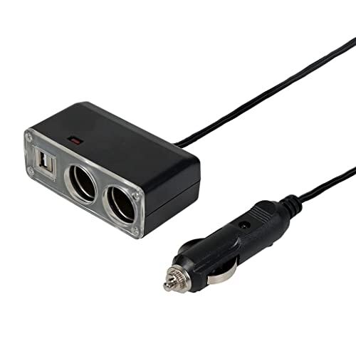 TURBOCAR Autolader – meervoudige contactdoos voor sigarettenaansteker – met 2 USB-poorten en twee 12 V-poorten – 2 poorten 12 V + 2 USB-poorten 5 V 1000 mA – lengte: 1,25 m – voor het opladen van