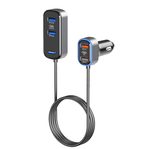 GERALD Super Mini USB C-Autolader van 75 W, Volledig Metalen Autolader met 6 Poorten (Zwart)