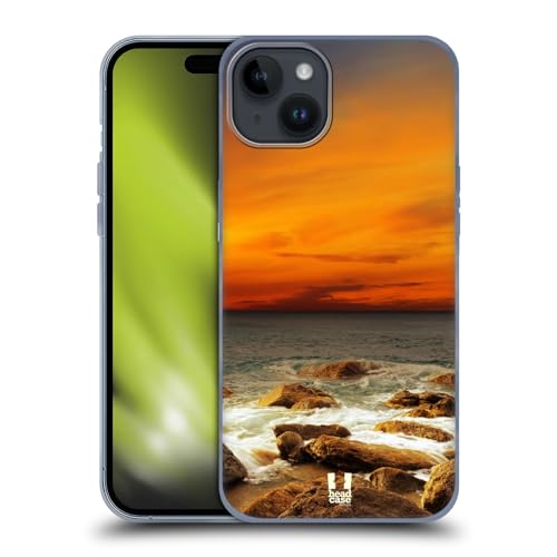 Head Case Designs Rode hemel rotsachtige kust Prachtige stranden Soft Gel Case Hoesje compatibel met Apple iPhone 15 Plus