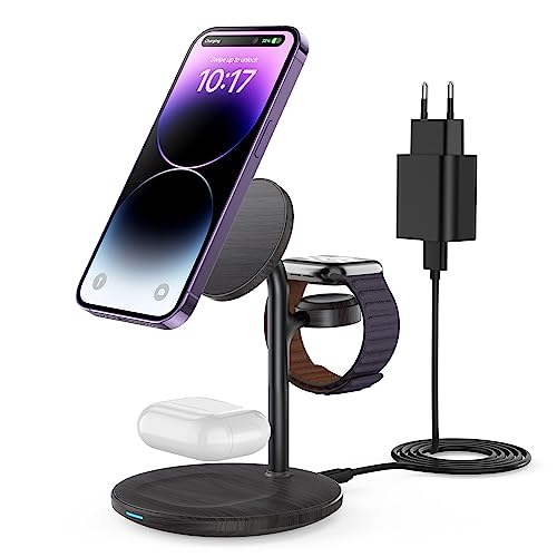 DEESOOCO 3-in-1 oplaadstation voor Apple Watch en iPhone, inductief laadstation compatibel met iPhone 14 13 12, Apple Watch Ultra/8/7/6/5/4/3/2/SE, draadloze oplader, draadloze oplader, AirPods 3/2/Pro