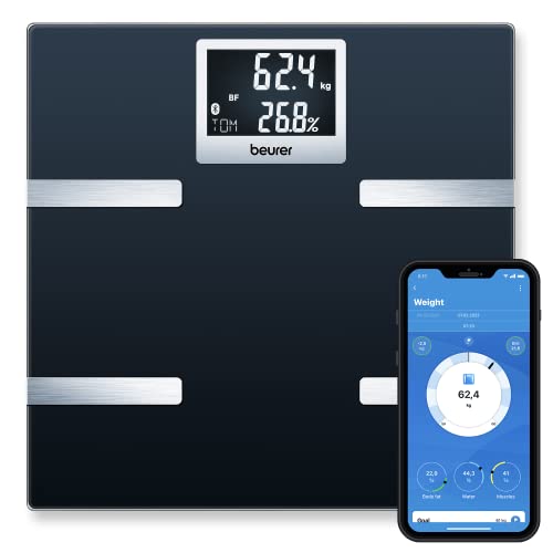 Beurer BF 700 Diagnoseweegschaal met app voor lichaamsanalyse, lichaamsvetweegschaal voor het meten van lichaamsvet, spierpercentage, AMR, BMR, netwerk met smartphone