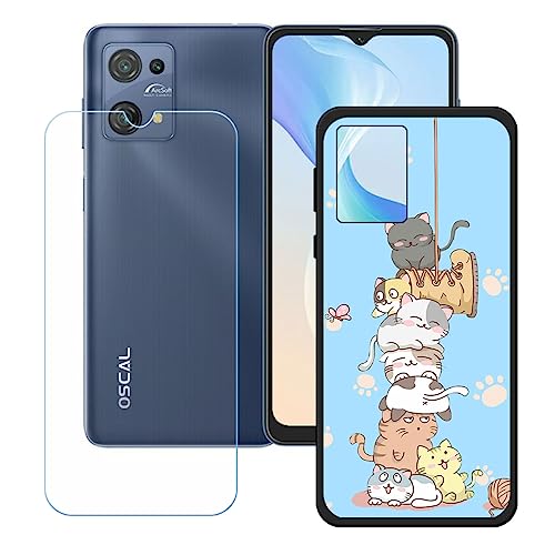 Generic KE67 TPU-hoes voor Oscal C30 Pro + HD gehard glas, siliconen omhulsel bumper beschermende achterkant van 9 hardheden anti-kras schermbeschermer voor Oscal C30 Pro (6,5 inch) KE67