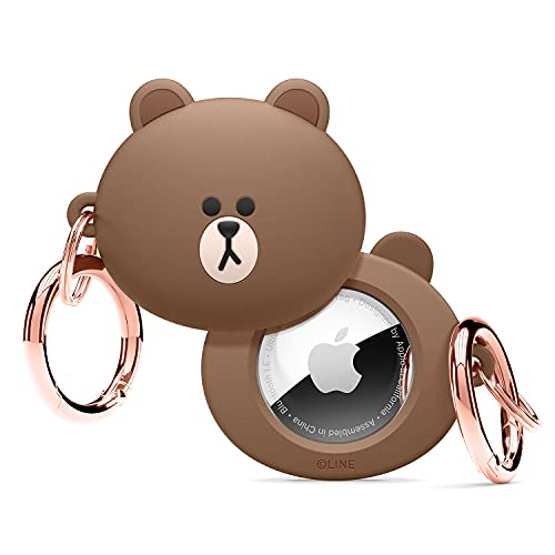 elago l LINE FRIENDS Silicone Hoesje Compatibel met Apple AirTag Tracker Volledige Bescherming, Sleutelhanger Inbegrepen, Eenvoudig Ontwerp, Krasvrij, Valbescherming [Officiële Handelswaar] (BROWN)