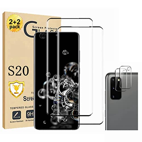 Micger Schermbeschermer voor Galaxy S20, 2 stuks schermbeschermer van gehard glas (2+2 stuks), 2 stuks cameralensbeschermer, 3D-glas 9H hardheid gehard glas schermbeschermer voor Samsung Galaxy S20